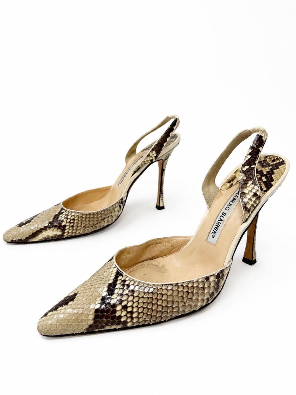 Manolo Blahnik Carolyne Python Slingback Pumps Heels Womens EU 39